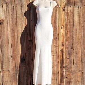 SKIMS Soft Lounge Ribbed Modal Maxi Slip Dress White Bodycon Adjustable Strap M